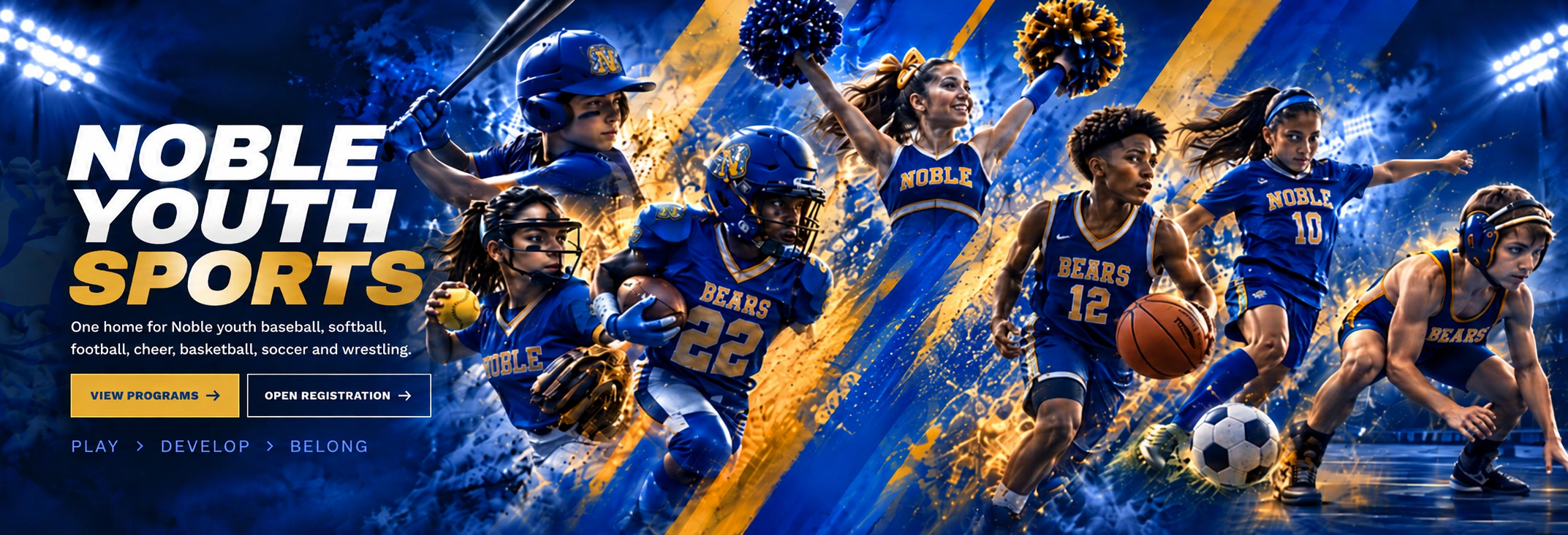 Noble Youth Sports: baseball, softball, football, cheer, basketball, soccer and wrestling