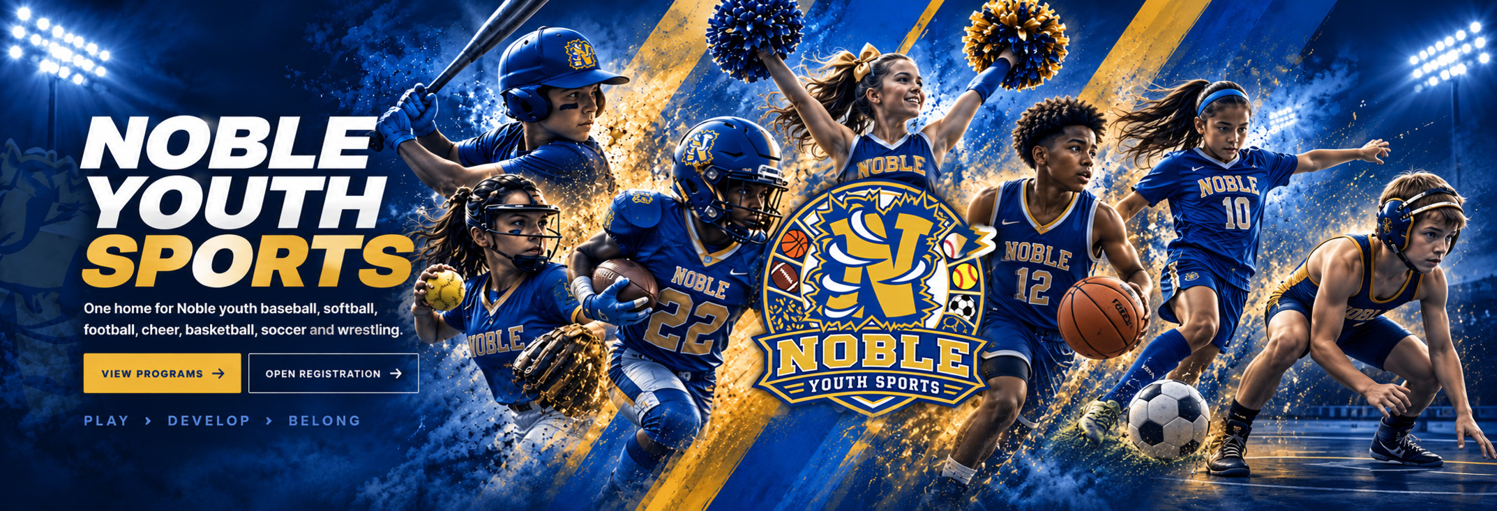 Noble Youth Sports: baseball, softball, football, cheer, basketball, soccer and wrestling